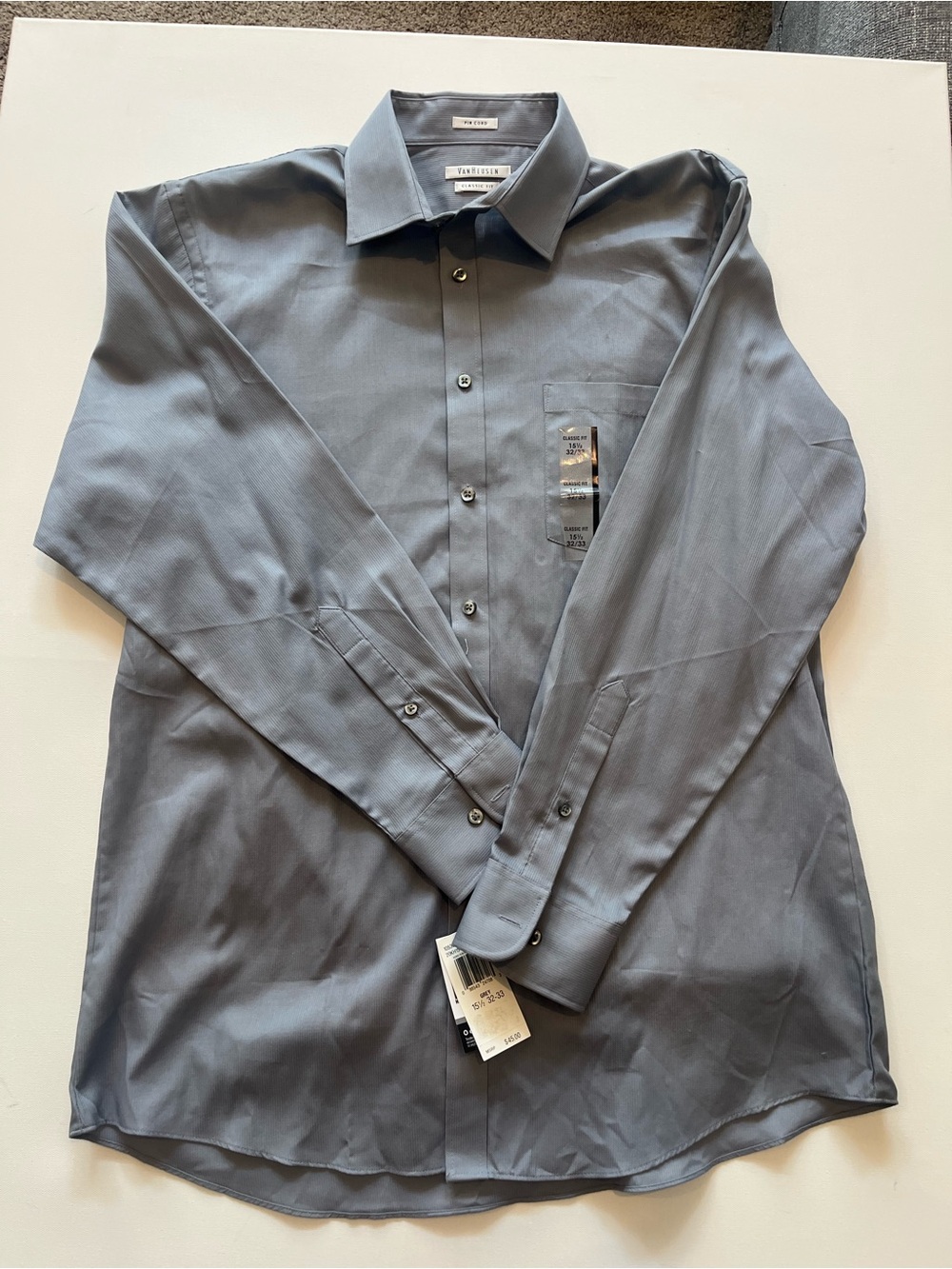 Van Heusen Men's Gray Long-Sleeve Dress Shirt, 15.5, 32/33 NWT